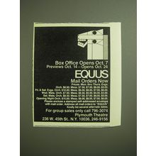 1974 Plymouth Theatre Equus Play Advertisement - Box Office opens Oct. 7