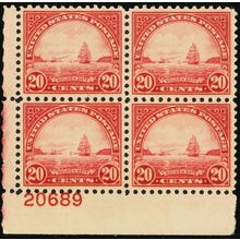 698, Mint XF 20¢ Plate Block of Four Stamps - Stuart Katz