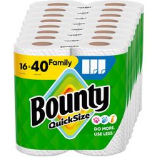 Bounty Paper Towels Quick Size, White, 16 Family Rolls = 40 Regular Rolls (Packa