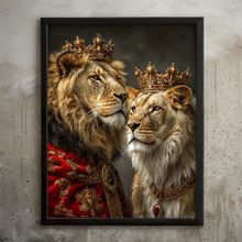King & Queen Lion & Lioness Wall Print Vintage Poster Animal Wall Art Lion Print