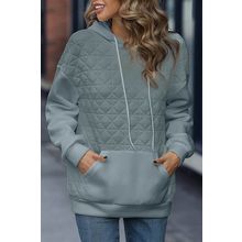 Light Grey Drop Shoulder Quilted Patchwork Kangaroo Pocket Hoodie