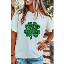 White Leopard Four Leaf Clover Graphic Tee