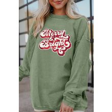 Grass Green Merry & Bright Sequin Ribbed Crew Neck Sweatshirt
