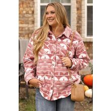 Pink Plus Size Aztec Print Chest Pocket Shacket