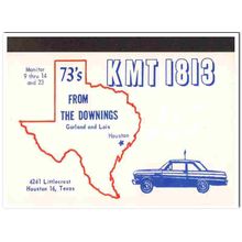 kmt-1813 garland downing houston texas 1960s cb qsl vintage postcard