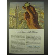 1957 Union Carbide Ad - Pound of Fuel to Light Chicago