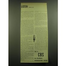 1945 CBS Columbia Broadcasting System Ad - Listen: March 24, 1945