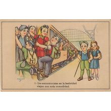 French Train To Festival Rush Hour Cartoon Railway Comic Old Postcard