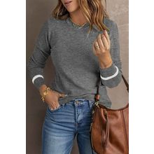 Medium Grey Ribbed Trim Crew Neck Long Sleeve Sweater