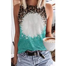 Light Blue Bleached Leopard Tie-dye Print Tank Top