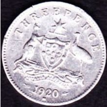 1920 M Australia 1 Threepence Silver Coin