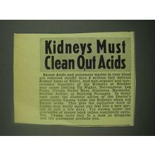1939 Cystex Medicine Ad - Kidneys Must Clean Out Acids