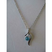 Aquamarine Necklace Silver Wisp 1" Faceted Aqua Crystal Cable Chain 18"