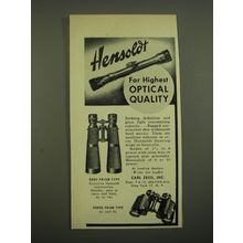 1951 Zeiss Hensoldt Scopes and Binoculars Ad - For highest optical quality