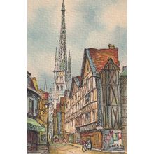 Rouen La Rue De L'Epicerie Antique Linen French Painting Postcard