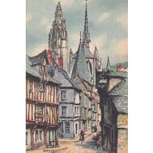 Caudebec En Caux Le Grande Rue Antique Linen French Painting Postcard