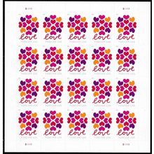 Hearts Blossom Love & Wedding Sheet of 20 Current Rate Stamps Scott 5339