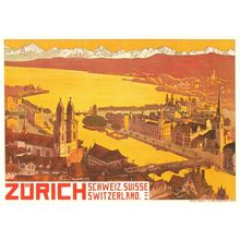 Zurich Switzerland Aerial Adolphe Tieche 1908 Tourism Poster Postcard