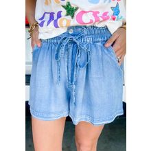 Beau Blue Casual Chambray Drawstring Shorts