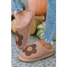 Camel Fuzzy Flower Pattern Homewear Slippers