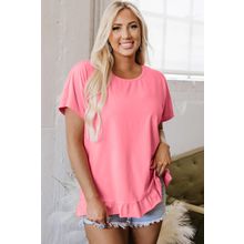 Pink Frilled Hem Loose T-Shirt