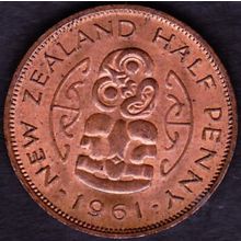 1961 New Zealand 1 Half Penny Coin