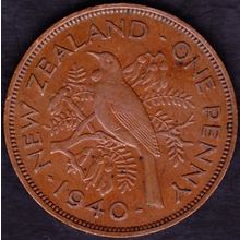 1940 New Zealand 1 Penny Coin