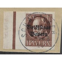 GER (BAVARIA) 1919 50pf KING LUDWIG III' (OVPT)(IMPERFED) FINE USED(EBID65-465)