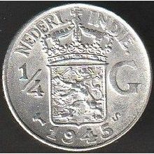 1945 S Netherlands East Indies 1 Quarter Gulden Silver Coin