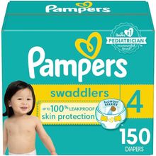 Pampers Baby Diapers - Swaddlers - Size 4, 150 Count, Ultra Absorbent Disposable