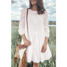 White Floral Lace Patchwork Bracelet Sleeve Tiered Mini Dress