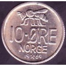 1969 Norway 10 Ore Coin