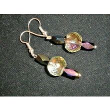 Unique rainbow titanium twist column & clear yellow crystal glass drum earrings