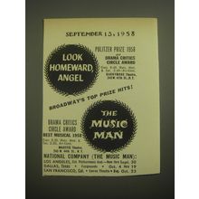 1958 Look Homeward, Angel and The Music Man Plays Ad - Broadway's top prize hits