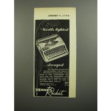 1954 Hermes Rocket Typewriter Ad - World's lightest ..strongest