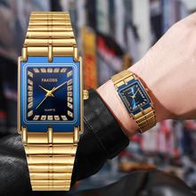 Blue Tank Square Face Gold Stainless Steel Movable Clasp Bracelet Watch