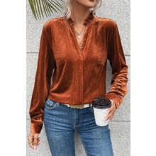 Gold Flame Frilled Collar Velvet Shirt