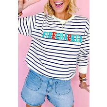 Blue Stripe Chenille FIRECRACKER Embroidered Sweatshirt