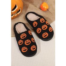 Black Halloween Pumpkin Plush Home Slippers
