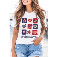 White American Heart Star Checkered Graphic Tee