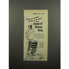 1951 Crosse & Blackwell Cream of Shrimp Soup Ad - All the zest of fresh shrimp