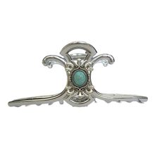 Extra large hair claw clip silver turquoise blue stone sun metal western