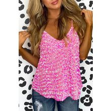 Pink Sequin Adjustable Straps Tank Top