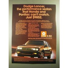 1987 Dodge Lancer Ad - The Performance Sedan