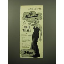 1950 Hotel St. Regis Ad - The Maisonette Julie Wilson at dinner and supper