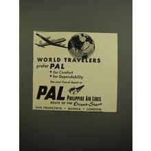 1952 PAL Philippine Air Lines Ad - World travelers prefer PAL