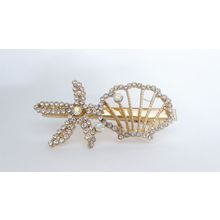 Gold starfish shell metal crystal alligator hair pin clip barrette