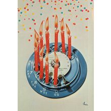 Telephone Dial Birthday Cake Burning Disaster Evil Painting Postcard