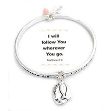 Religious Bangle Bracelets w/ Fish & Bead Charm - BR-OB00360AS