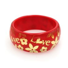 Acrylic Bangle w/ Loves & Flowers Bracelets - Red Color - BR-OB00182RED